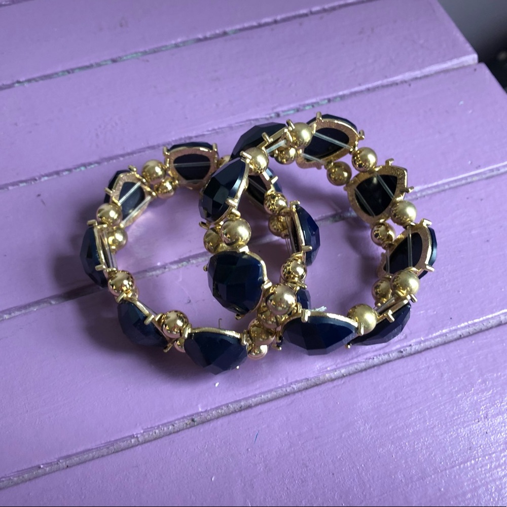 Two Navy Pear Shaped Bead Statement Bracelets! - image 2